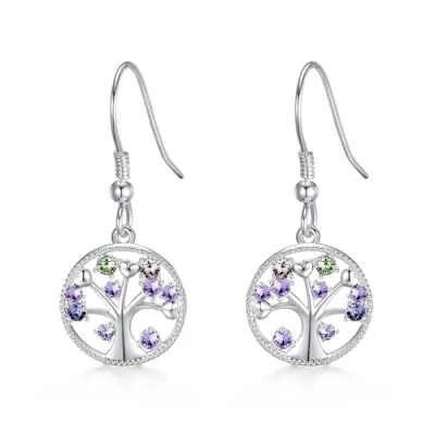 Image of Philip Jones Silver Plated Chakra Tree of Life Drop Earrings Created with Crystals from Zircondia®