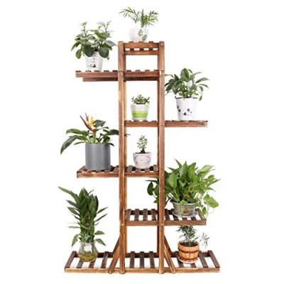 Image of unho Plant Shelves Flower Shelf, Wooden Stand Indoor Outdoor Rack Pot Balcony Display 90x25x131cm
