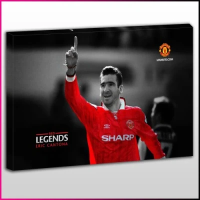 Image of OneBlankWall S346 Manchester United Eric Cantona Score Pose Framed Ready To Hang Canvas Print, Sport, Pop Street Wall Art, Picture