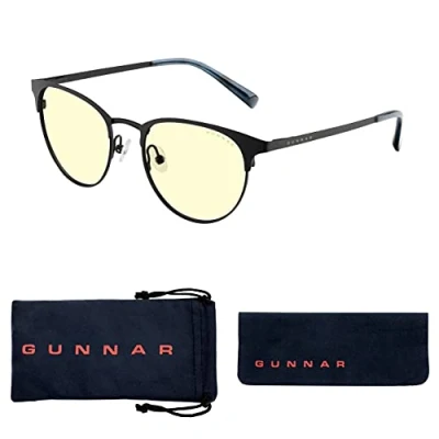 Image of Gunnar Gaming and Computer Eyewear Apex, Frame Colour: Onyx Navy, Lens Tint: Amber (Blocks 65% Blue Light &amp; 100% UV Light) Blocking Glasses Patented lens,