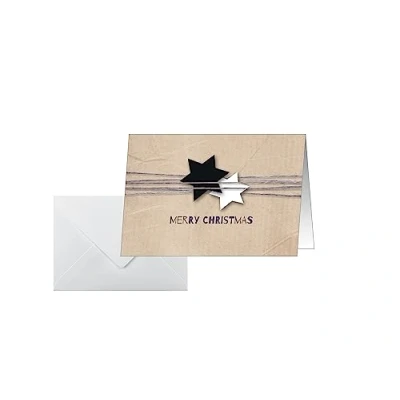 Image of SIGEL DS079 Christmas cards 2 folds, 10.5 x 14.8 cm, Beige, 25 Pieces + White envelopes included, easy to print