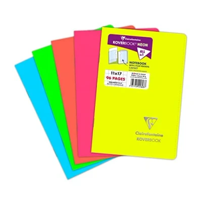 Image of Clairefontaine 941623C A Koverbook Neon Stapled Notebook 11x17 cm 96 Pages Small Squares White Paper 90 g Opaque Polypro Cover Random Color