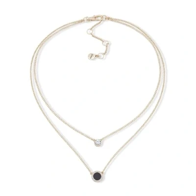 Image of DKNY Womens 16&quot; Double Pendant Necklace in Gold and Black with a Crystal Stone, 60539437