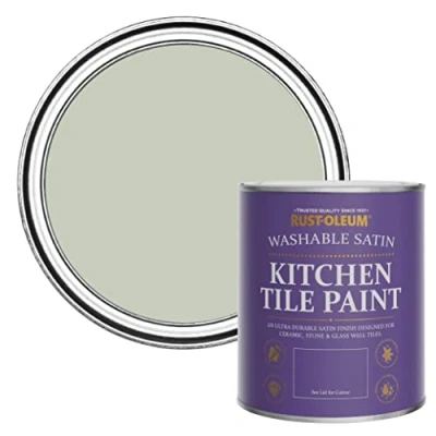 Image of Rust Oleum Green water resistant Kitchen Tile Paint in Satin Finish Aloe 750ml