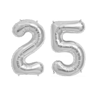 Image of Silver Number 25 Large Helium Foil Balloon Birthday Party Wedding Anniversary Decoration 101cm