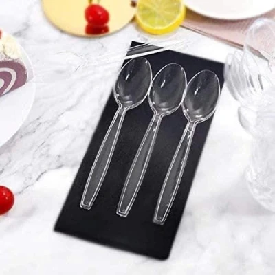 Image of Pack of 100 Heavy Duty Clear Reusable and Washable Spoons Cutlery Tablespoon Perfect for Parties Basic Everyday Tableware Dinnerware