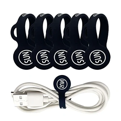 Image of SUNFICON Magnetic Cable Clips Black Earbuds Cord Organisers Bookmark Whiteboard Noticeboard Fridge Magnets Keychain Headphone USB Charging Manager Keeper Wrap Strap 5 Pack