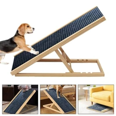 Image of Dog Steps/Ramp 4 Height Adjustable with Non slip Carpet Safety Pets Ladder Wooden Ramp Pet Puppy Surface Access Stair Multipurpose for Bed/Couch/Car