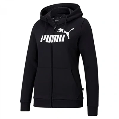 Image of Puma Women&#039;s Logo Full zip Hoodie Fl Sweat, Black, XS UK
