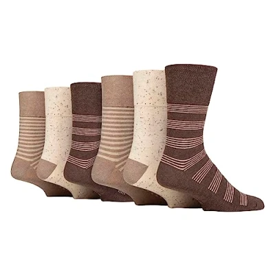 Image of Gentle Grip NEW: 6 Pairs Men&#039;s No Elastic Socks 11 uk, 39 45 eur (Beige Stripe)