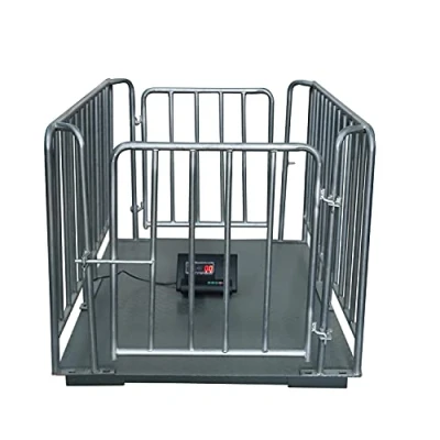 Image of KATSU Heavy Duty Digital Livestock Animal Platform Scale 3000kg 6600lb Capacity With 80cm Height Iron Fences, 1 * 1.5M