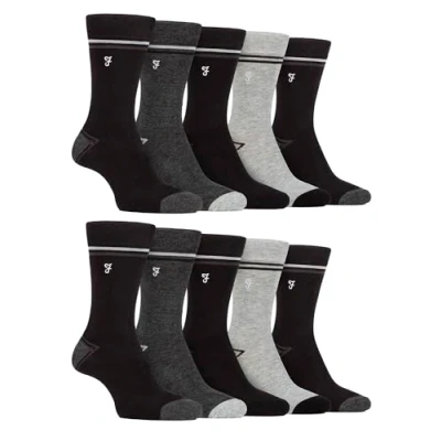 Image of Farah 10 Pairs Multipack Mens Bamboo Dress Socks Bright Cotton with Gentle Grip Top (6 11, Black/Charcoal)