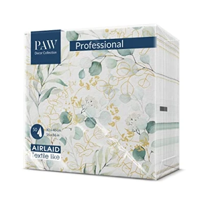 Image of PAW Napkins Made of airlaid Fabric Like (40 x 40 cm) I 50 Pieces Ideal for Wedding, Baptism, Communion, Birthday Leaves, Eucalyptus, Gold Color: Golden eucaliptus