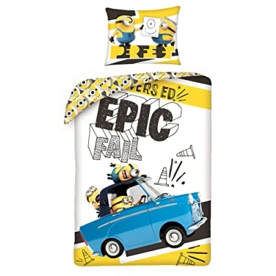 Image of MINIONS Trio Car EPIC FAIL Duvet Cover Set 140x200 cm Despicable Me Cotton Multicolor