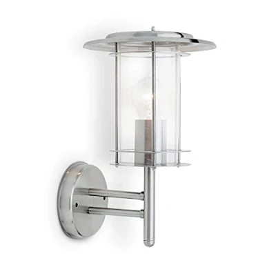 Image of York Outdoor Lights Stainless Steel Security Dimmable Outside Wall Mains Powered IP44 Weatherproof E27 LED Compatible