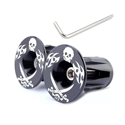 Image of MUQZI Bicycle Handlebar Ends Plugs Caps Aluminum Bike Handle Bar Caps, Suitable for Most Bicycles Road Mountain BMX MTB Fixie(Black skull)