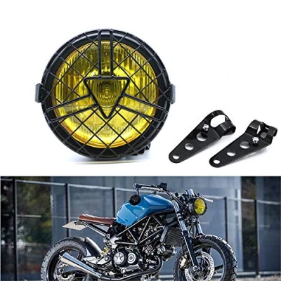 Image of evomosa Universal Motorcycle Headlight, 6 &#039;&#039; Halogen Headlight with Lampshade Cover Retro for Cafe Racer Bobber Chopper CG125 GN125 (yellow)