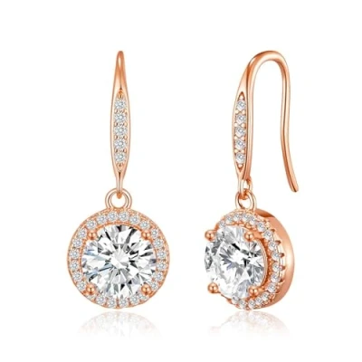 Image of Philip Jones Rose Gold Plated Halo Drop Earrings Created with Zircondia® Crystals