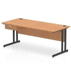Image of Impulse 1800x800 Desk Oak/Black Cantilever Leg 1x1 Drawer Fixed Ped