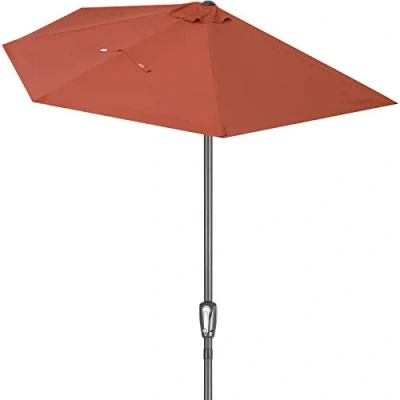 Image of Kingsleeve® Half Parasol Umbrella Semi Circular Sun Shade with 80+ UV Protection 2.7m Perfect for Balconies Gardens Patios Terracotta