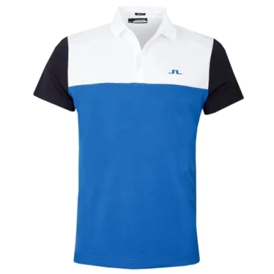 Image of J.Lindeberg Mens Keenan Colourblock Golf Polo Shirt Nautical Blue M