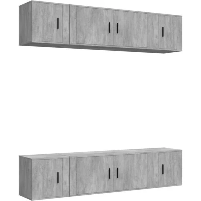 Image of vidaXL 6 Piece TV Cabinet Set Concrete Grey Engineered Wood
