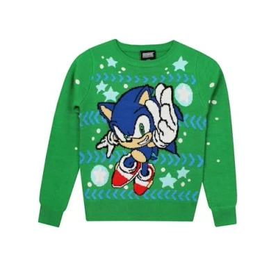 Image of SONIC THE HEDGEHOG Christmas Jumper For Boys Kids Sweatshirt Gaming Green 5 6 Years