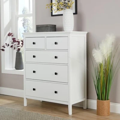 Image of Home Source Bedroom Chest of Drawers, Clothing Storage Cabinet, 5 White