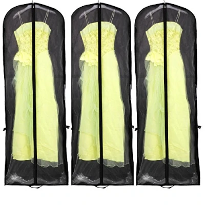 Image of HIMRY [3 pc Package] Breathable Wedding Gown Dress Garment Clothes Cover Bag 70″ Long Zip, for dresses, evening suits and longer clothes, two pockets, KXB101 black 3x