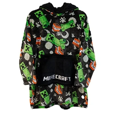 Image of Bioworld Minecraft Creeper TNT Kids Snuggle Oversized Hoodie Blanket Snoodie