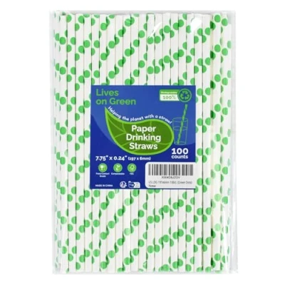 Image of Lives on Green Disposable Paper Straws Polka Dots for Drinking 19.7 cm, Pack of 100 Cocktail, Party, Birthday, Decoration, DIY Crafts