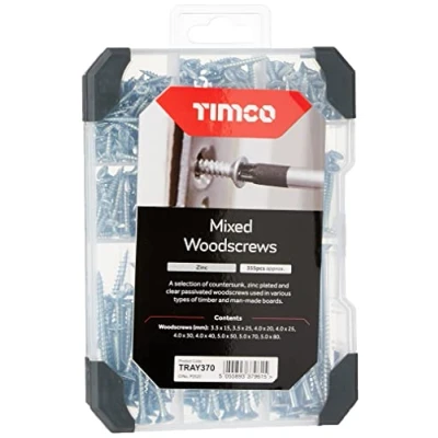 Image of TIMCO Countersunk Silver Woodscrews Mixed Tray 340pcs