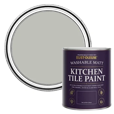 Image of Rust Oleum Grey water resistant Kitchen Tile Paint in Matt Finish Flint 750ml