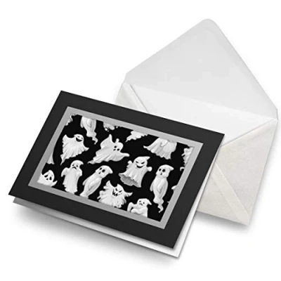 Image of Greeting Cards Black (Insert) BW Spooky Halloween Ghosts Blank Greetings Card Birthday Kids Party Boys Girls #35654