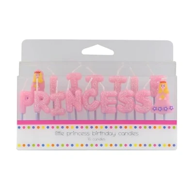 Image of Culpitt Little Princess Candles 16 Birthday Cake for Decoration, Cupcake Decorations, Pink Glitter Pack of