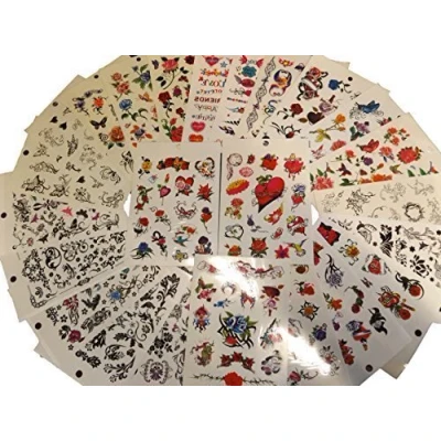 Image of Fat catz copy 10x Sheets girls Ladies Black Colourful Celtic Flowers Roses, Butterflies, Hearts style Temporary Tattoos for parties, gifts (10x tattoo sheets)