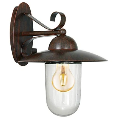 Image of EGLO Milton IP44 60W Lantern, Metal, Antique Brown/Clear