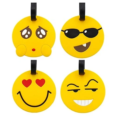 Image of Travel Luggage Tags, Emoji Suitcase ID Label Tags Holders, PVC Identifier Holders for Backpack(4 Pack Yellow)
