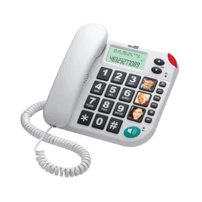 Image of Maxcom KXT480BB UK Fixed Line Big Button Corded Phone with LCD Display and Direct Photo Memory Buttons White