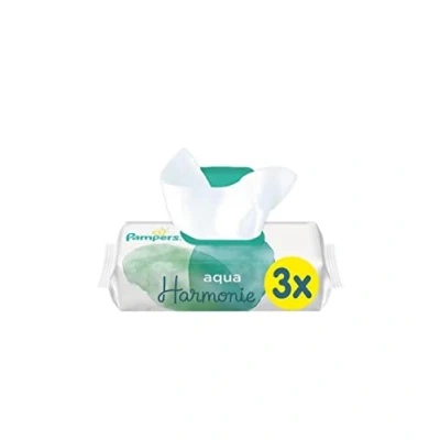 Image of Pampers Aqua Harmonie Baby Wipes for Sensitive Skin, Hypoallergenic and Fragrance Free, 3 Packs of 48
