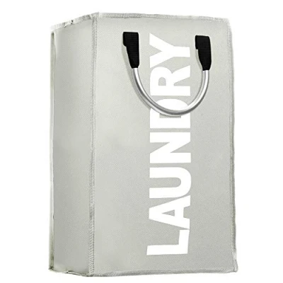 Image of IHOMAGIC Portable Laundry Bag, Collapsible Hamper with Handles, Foldable Basket, Single Polyester Large Washing Storage Bag Bin. L33xH53xW23cm (Light Grey)