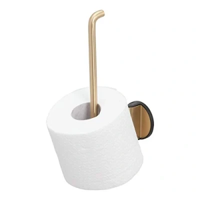 Image of Tiger Tune Spare Toilet Roll Holder, No Drilling Required Thanks to 3M Self Adhesive Backing System, Optional Mounting with Screws and Plugs, Brass Brushed, Black, 5.4 x 23 9.4 cm