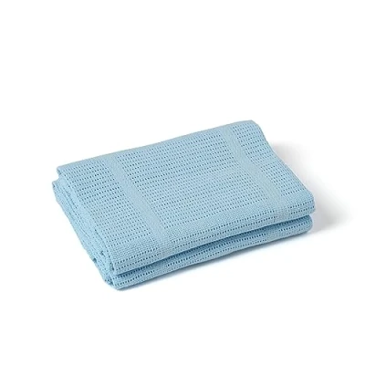 Image of Clair de Lune Baby Cellular Blanket TWIN PACK Made with 100% Cotton Suitable from Birth Breathable Newborn Wrap/Swaddle Essentials for Travel/Pram/Moses Basket 70 x 90 cm (Blue)