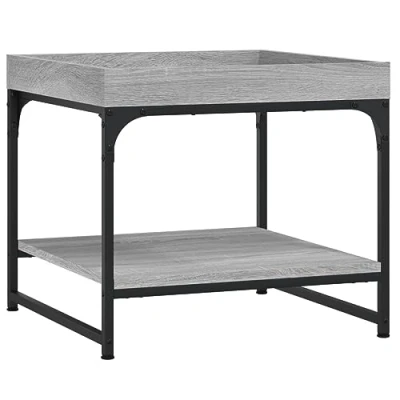 Image of vidaXL Grey Sonoma Coffee Table Engineered Wood Side with Metal Frame Stylish Living Room Storage 49.5x49.5x45 cm Square