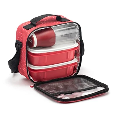 Image of TATAY Insulated Lunch Bag for Work or School, Blue with Dots, 22,5 x 10 22 cm
