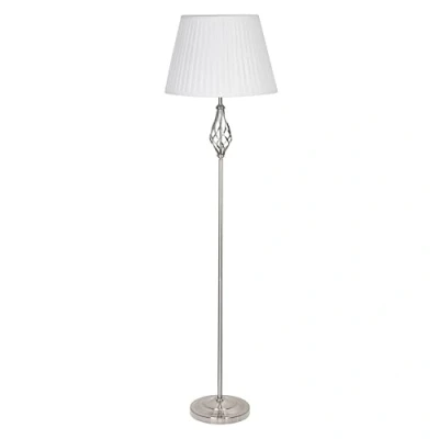 Image of Lighting Supermarket Queenswood Classic Barley Twist Floor Lamp with Pleated Ivory Shade Silver Chrome