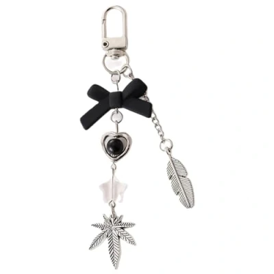 Image of NIHENHAO Fashion Heart Bowknot Keychain Pendant Sweet Cute Hanging Decorations Car Keyring Charm for Purse Bag Backpack Handbag Black bow leaf hangi