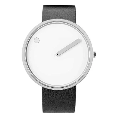 Image of Picto Unisex Quartz Watch, 40mm Steel case with White dial and Black Leather Strap