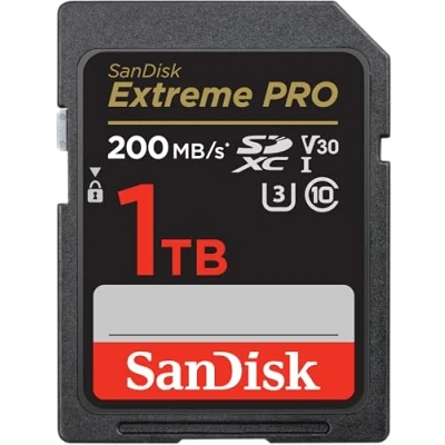 Image of SanDisk 1TB Extreme PRO SDXC Card, SD V30 Memory 4K UHD, up to 200 MB/s, QuickFlow Technology, RescuePro Deluxe Data Recovery Software, UHS I, Class 10, U3,