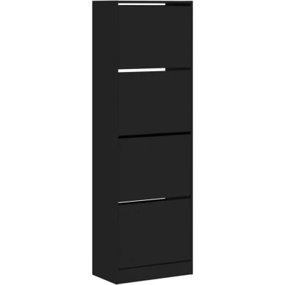 Image of vidaXL Modern Shoe Storage Cabinet with 4 Flip Drawers in Black Compact and Space Saving Design Made from Moisture Resistant Engineered Wood